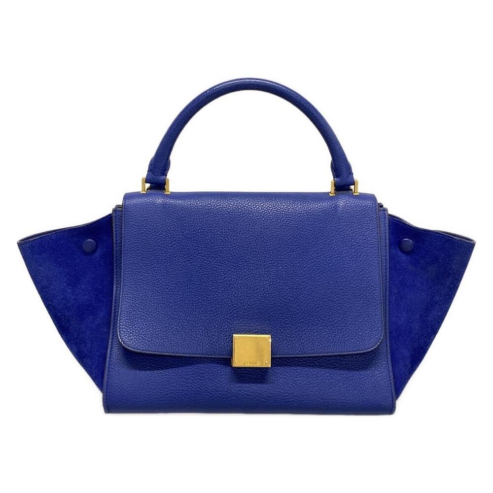 CELINE Trapeze Handbag Blue Leather